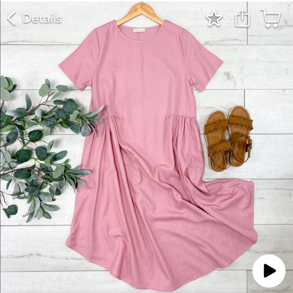 Pink Pleated Midi Dress